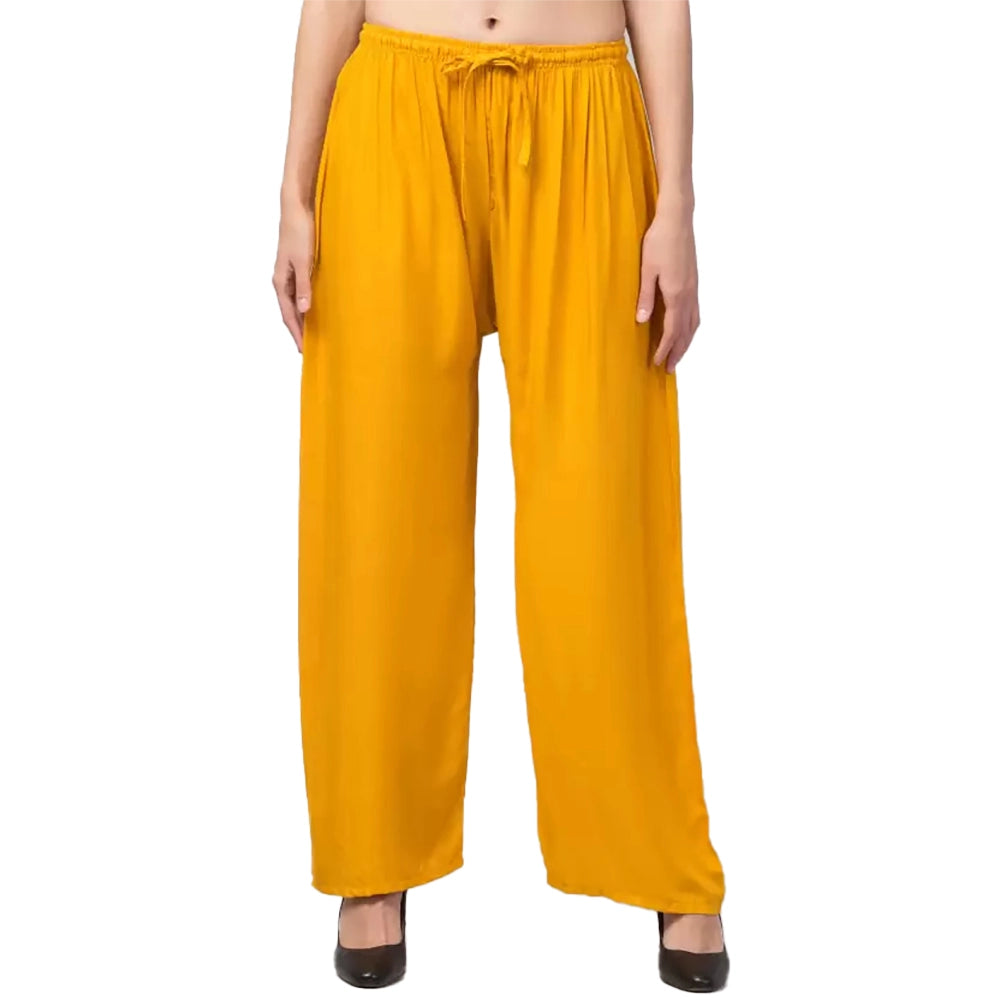 Generic Women's Plus Size Relaxed Fit Viscose Rayon Palazzo Trousers (Yellow)