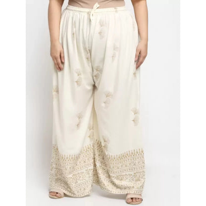 Generic Women's Plus Size Relaxed Fit Viscose Rayon Palazzo Trousers (Cream)