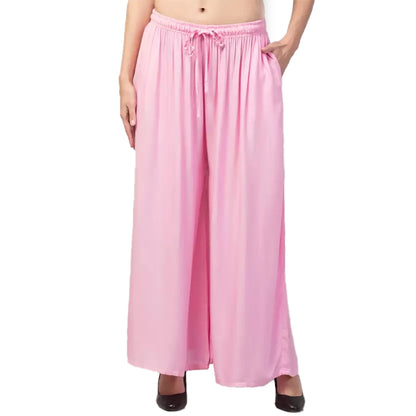 Generic Women's Plus Size Relaxed Fit Viscose Rayon Palazzo Trousers (Pink)