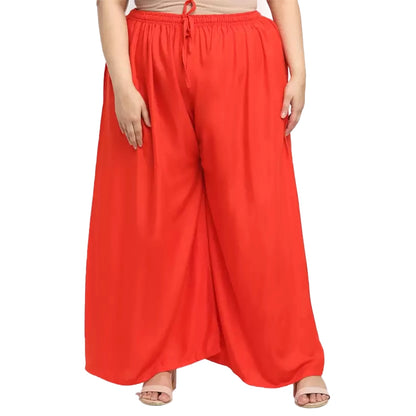 Generic Women's Plus Size Flared Fit Viscose Rayon Palazzo Trousers (Red)