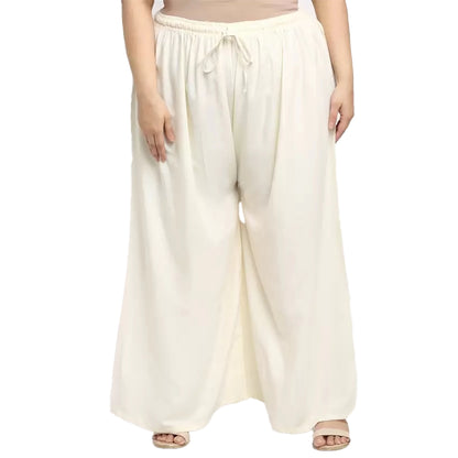 Generic Women's Plus Size Flared Fit Viscose Rayon Palazzo Trousers (Cream)