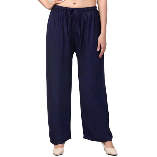 Generic Women's Plus Size Relaxed Fit Viscose Rayon Palazzo Trousers (Dark Blue)