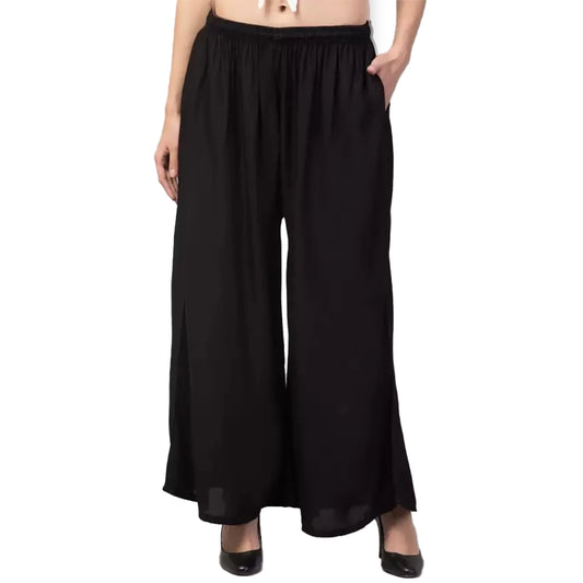 Generic Women's Plus Size Relaxed Fit Viscose Rayon Palazzo Trousers (Black)