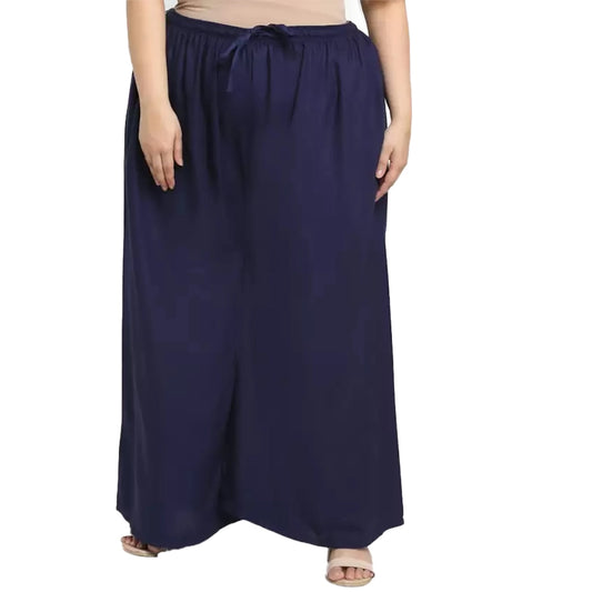 Generic Women's Plus Size Flared Fit Viscose Rayon Palazzo Trousers (Dark Blue)