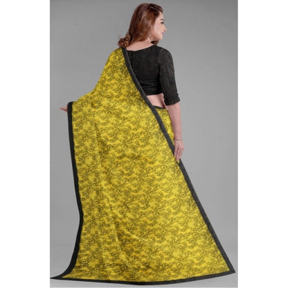 Generic Women's Super Line Saree with Blouse (Yellow, 5-6 Mtrs)