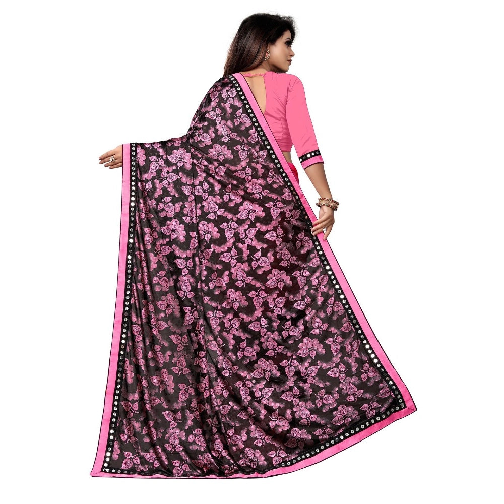 Generic Women's Lycra Blend Saree with Blouse (Pink, 5-6 Mtrs)