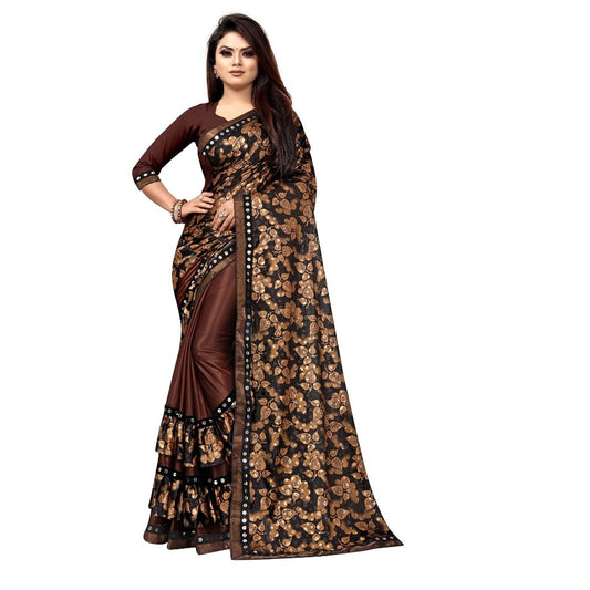 Generic Women's Lycra Blend Saree with Blouse (Coffee, 5-6 Mtrs)