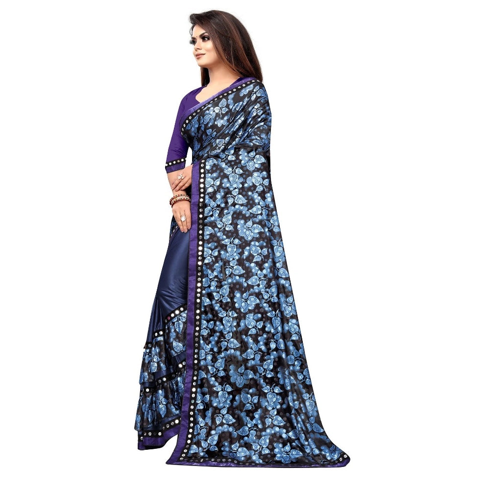 Generic Women's Lycra Blend Saree with Blouse (Blue, 5-6 Mtrs)