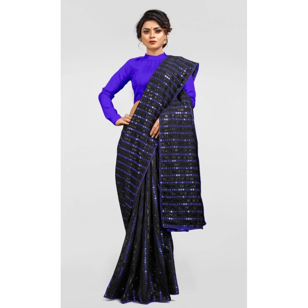 Generic Women's Vichitra Saree with Blouse (Blue, 5-6 Mtrs)