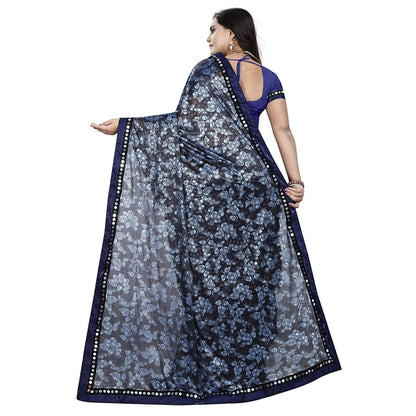 Generic Women's Lycra Blend Saree with Blouse (Blue, 5-6 Mtrs)