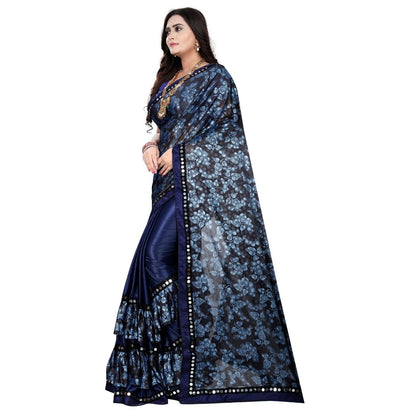 Generic Women's Lycra Blend Saree with Blouse (Blue, 5-6 Mtrs)