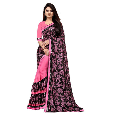 Generic Women's Lycra Blend Saree with Blouse (Pink, 5-6 Mtrs)