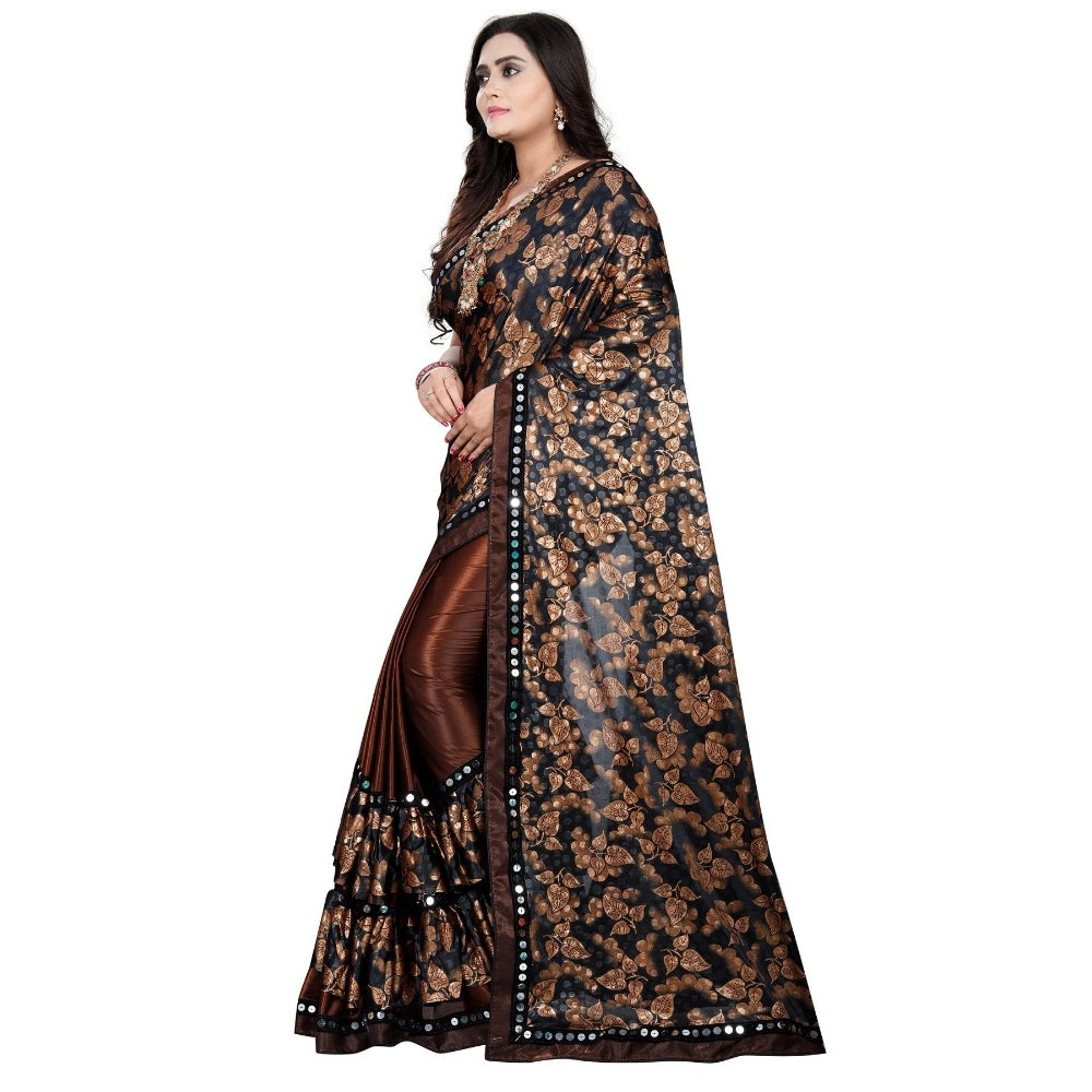 Generic Women's Lycra Blend Saree with Blouse (Coffee, 5-6 Mtrs)