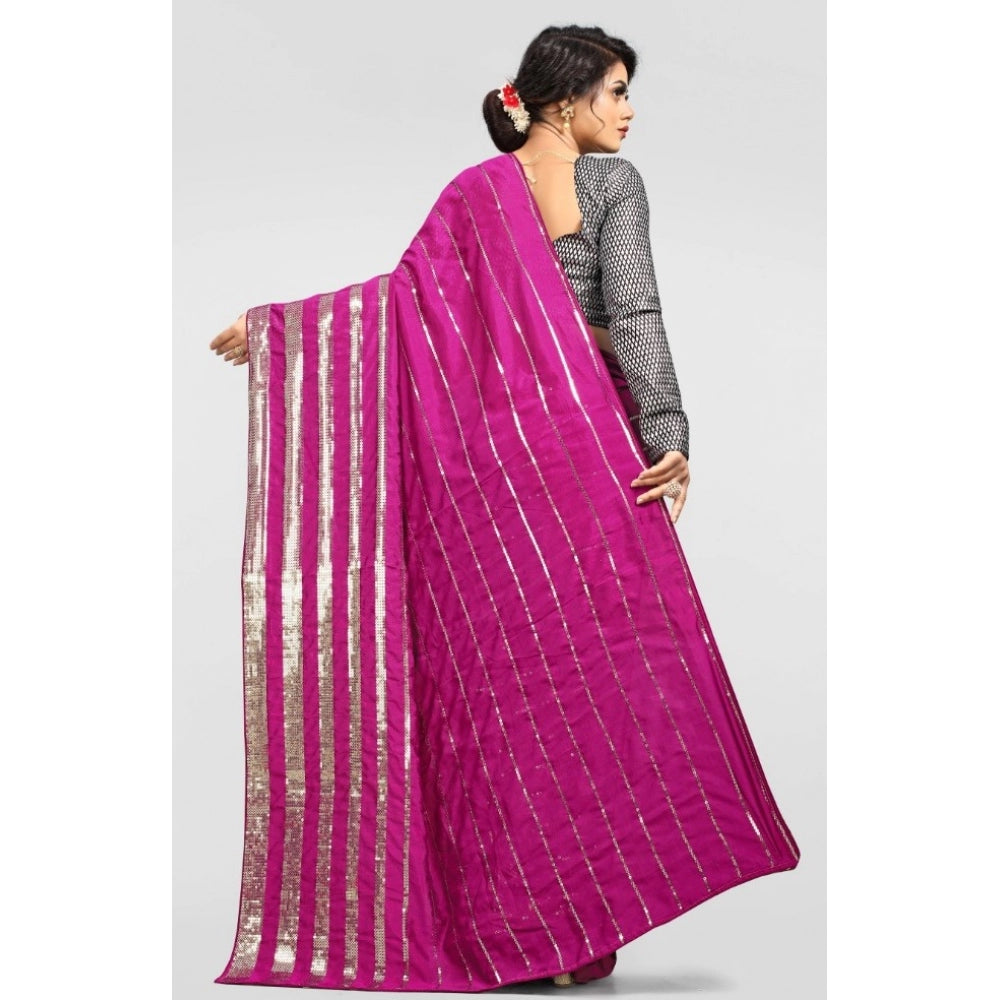 Generic Women's Vichitra Saree with Blouse (Pink, 5-6 Mtrs)