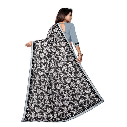 Generic Women's Lycra Blend Saree with Blouse (Grey, 5-6 Mtrs)