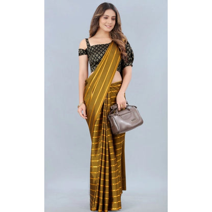 Generic Women's Satin Silk Saree with Blouse (Mustard, 5-6 Mtrs)