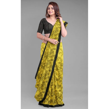 Generic Women's Super Line Saree with Blouse (Yellow, 5-6 Mtrs)