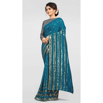 Generic Women's Vichitra Saree with Blouse (Rama, 5-6 Mtrs)