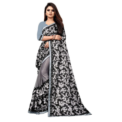 Generic Women's Lycra Blend Saree with Blouse (Grey, 5-6 Mtrs)