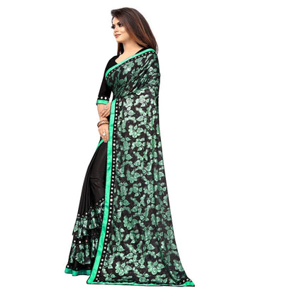 Generic Women's Lycra Blend Saree with Blouse (Green, 5-6 Mtrs)