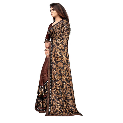 Generic Women's Lycra Blend Saree with Blouse (Coffee, 5-6 Mtrs)