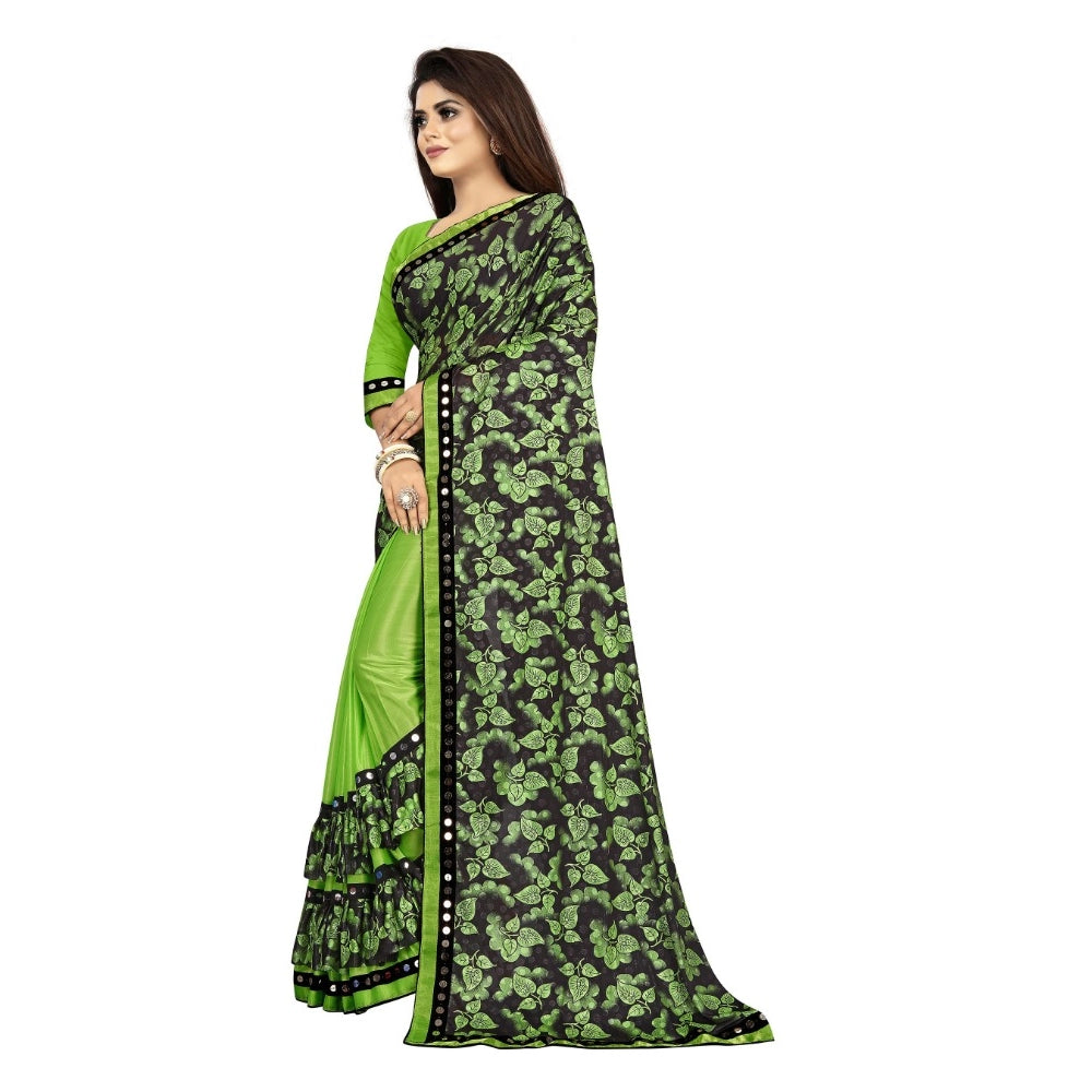 Generic Women's Lycra Blend Saree with Blouse (Pista, 5-6 Mtrs)