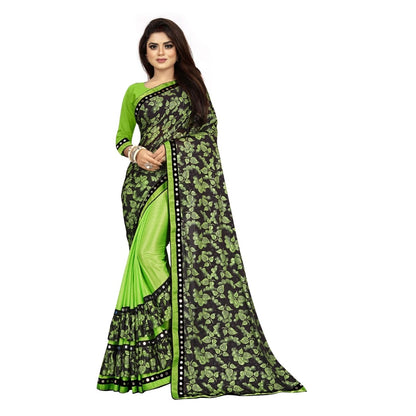 Generic Women's Lycra Blend Saree with Blouse (Pista, 5-6 Mtrs)