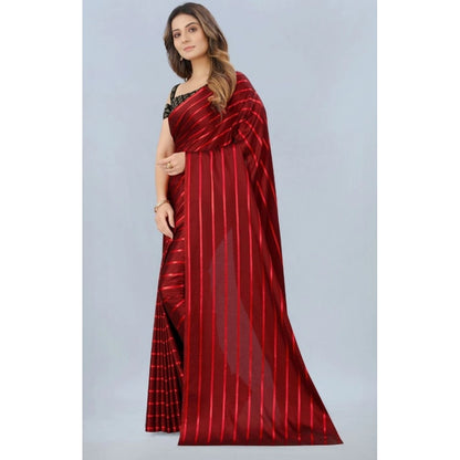 Generic Women's Satin Silk Saree with Blouse (Red, 5-6 Mtrs)