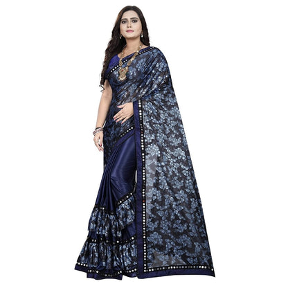 Generic Women's Lycra Blend Saree with Blouse (Blue, 5-6 Mtrs)