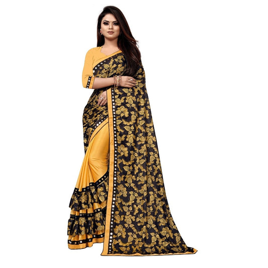 Generic Women's Lycra Blend Saree with Blouse (Mustard, 5-6 Mtrs)