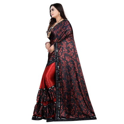 Generic Women's Lycra Blend Saree with Blouse (Red, 5-6 Mtrs)