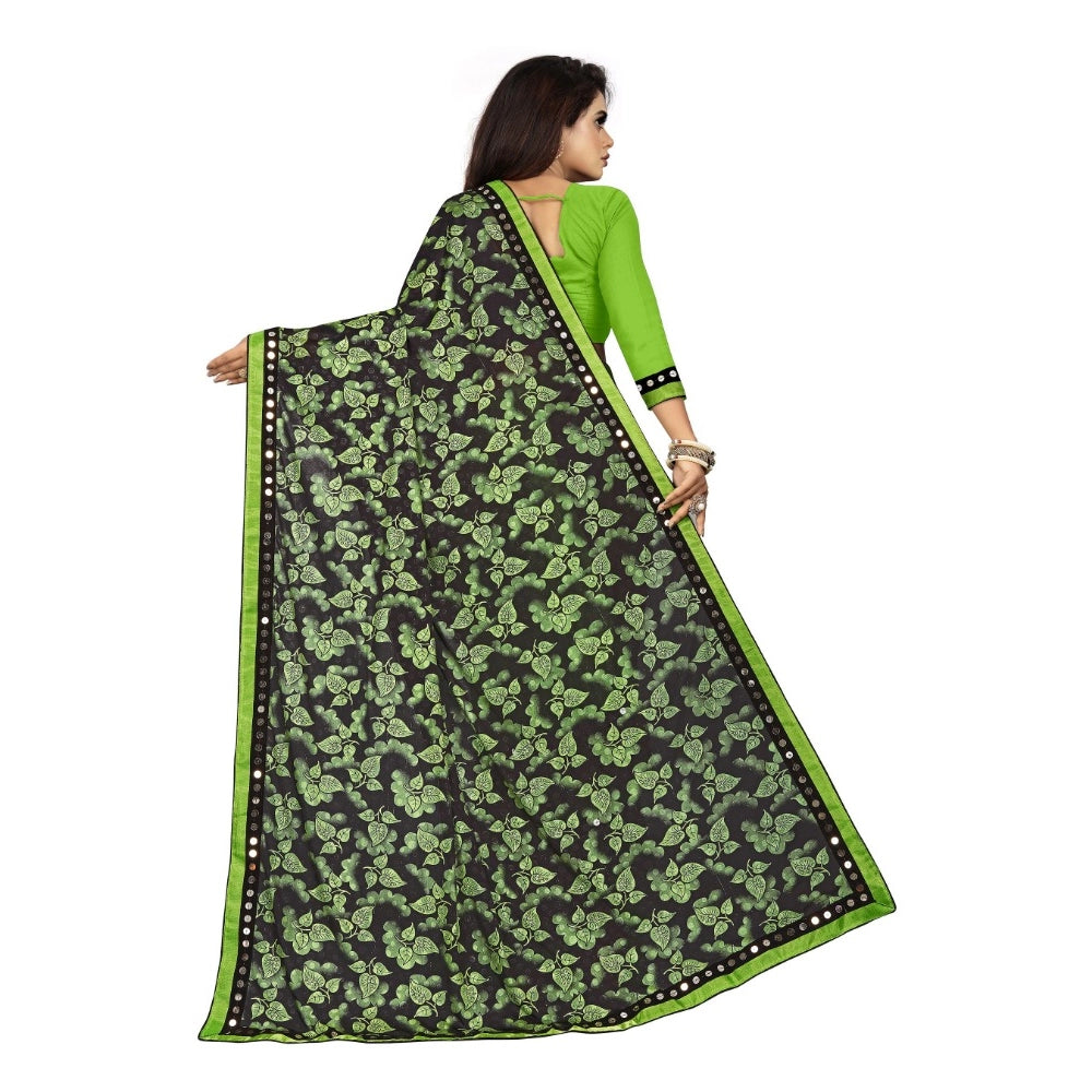 Generic Women's Lycra Blend Saree with Blouse (Pista, 5-6 Mtrs)