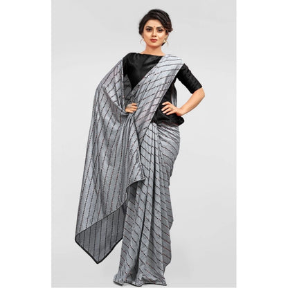 Generic Women's Vichitra Saree with Blouse (Grey, 5-6 Mtrs)