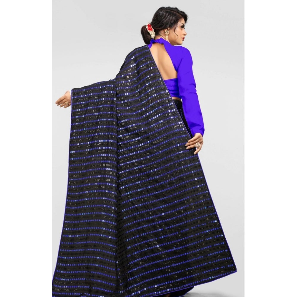 Generic Women's Vichitra Saree with Blouse (Blue, 5-6 Mtrs)