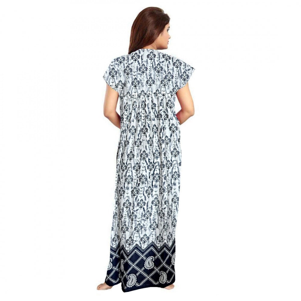 Generic Women's Cotton Printed Maxi Nighty (Navy Blue)