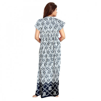 Generic Women's Cotton Printed Maxi Nighty (Navy Blue)