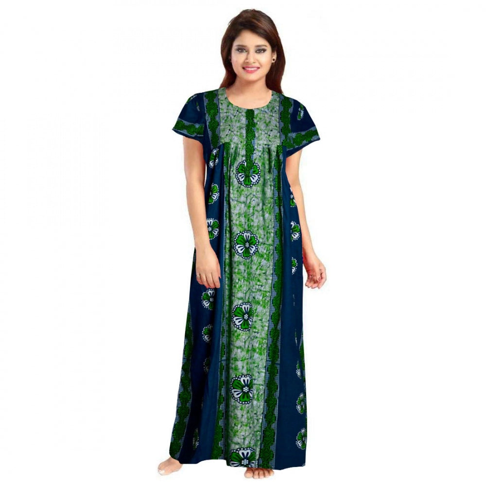 Generic Women's Cotton Printed Maxi Nighty (Green)