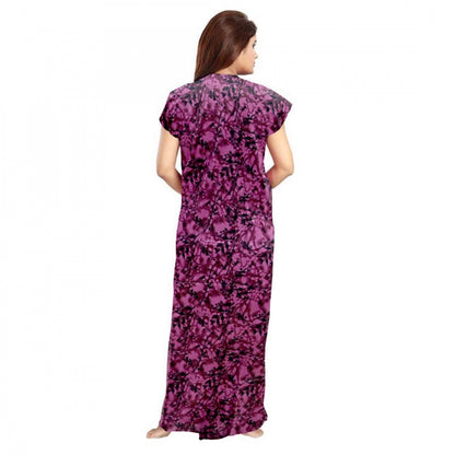 Generic Women's Cotton Printed Maxi Nighty (Wine)