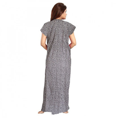 Generic Women's Cotton Printed Maxi Nighty (Grey)