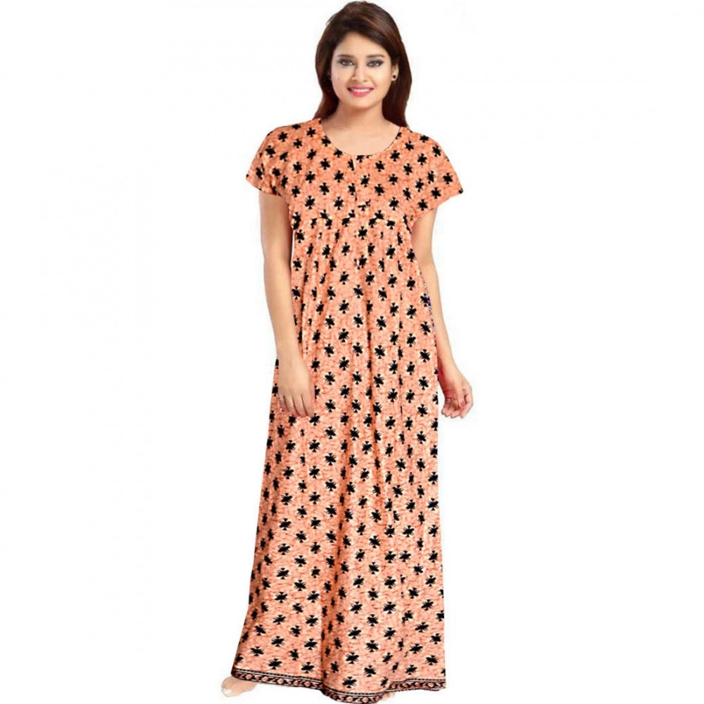 Generic Women's Cotton Printed Maxi Nighty (Peach)