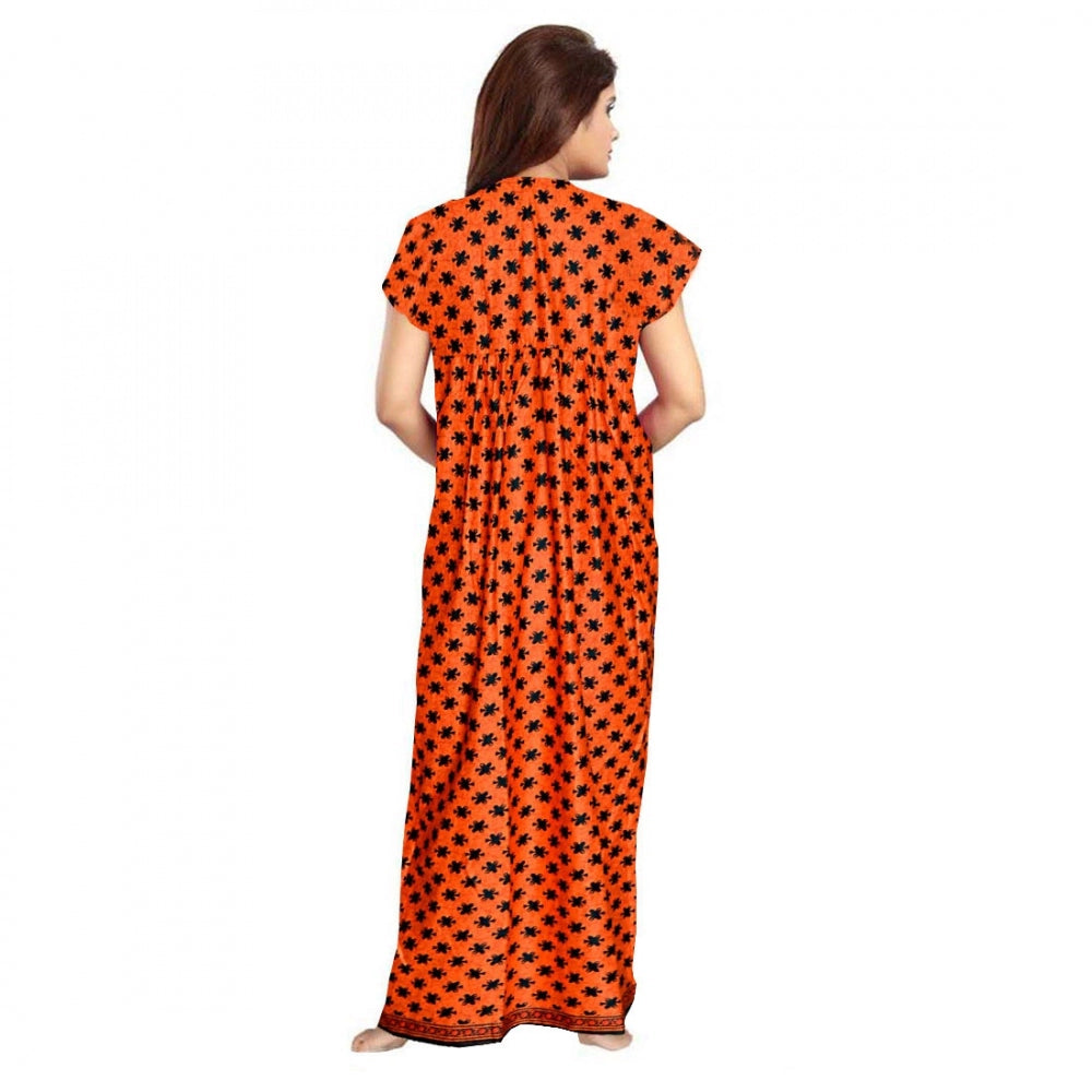 Generic Women's Cotton Printed Maxi Nighty (Orange)