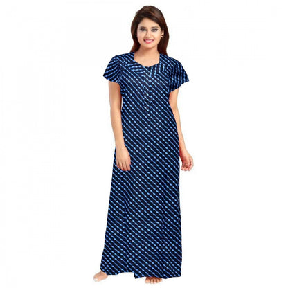 Generic Women's Cotton Printed Maxi Nighty (Blue)