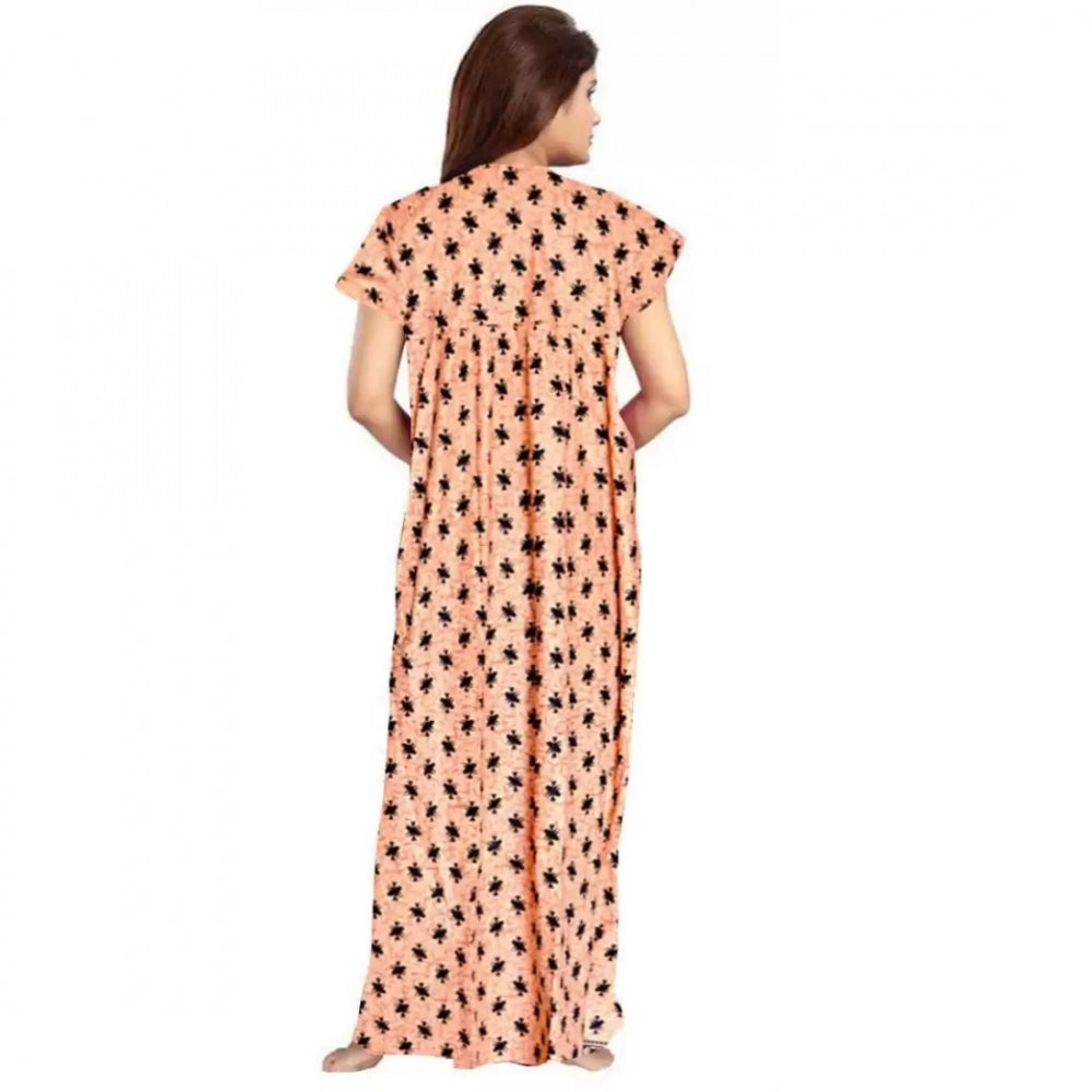 Generic Women's Cotton Printed Maxi Nighty (Peach)