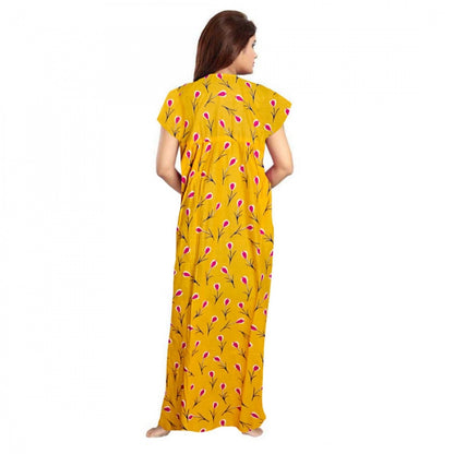 Generic Women's Cotton Printed Maxi Nighty (Yellow)