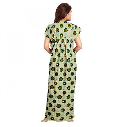 Generic Women's Cotton Printed Maxi Nighty (Green)