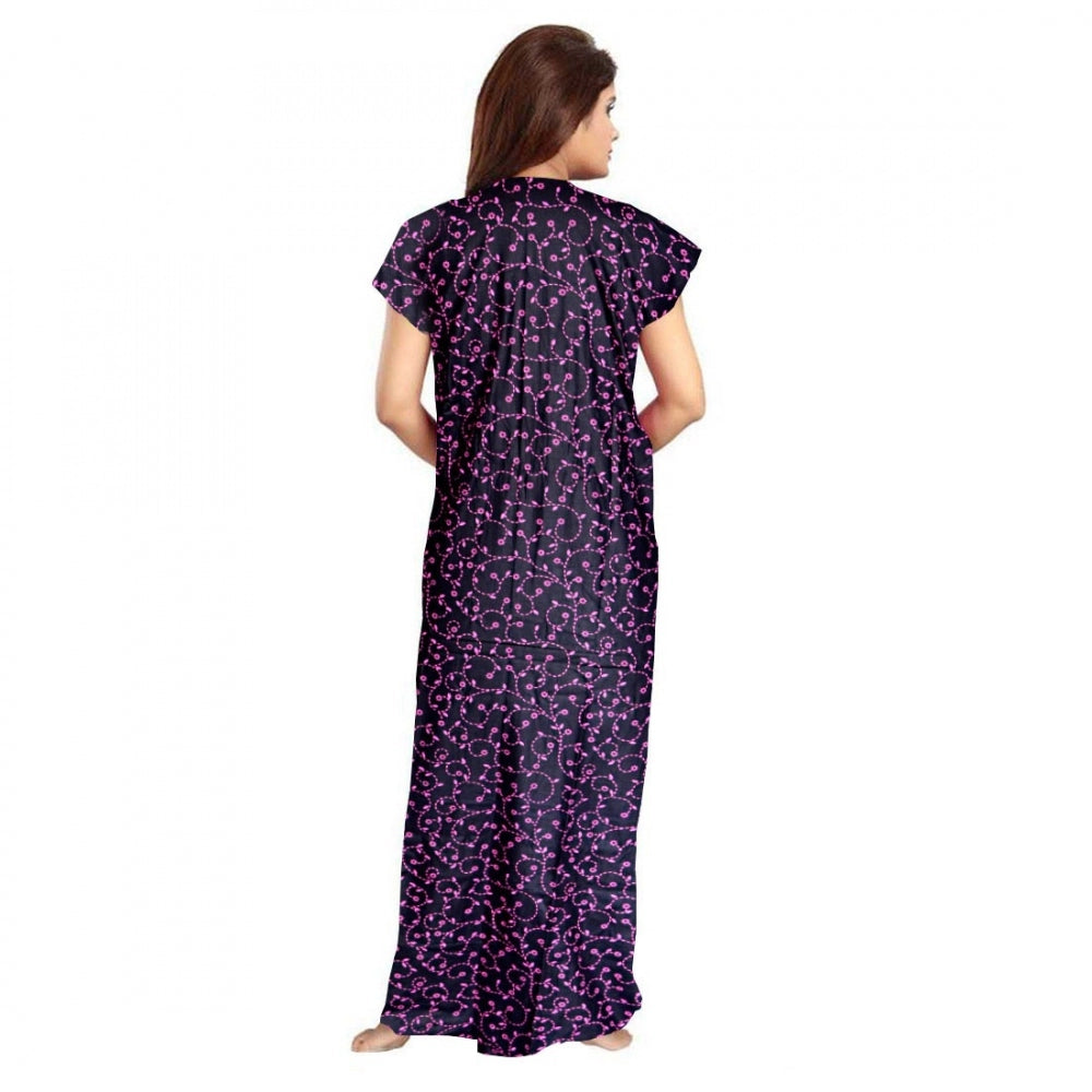 Generic Women's Cotton Printed Maxi Nighty (Purple)