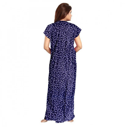 Generic Women's Cotton Printed Maxi Nighty (Blue)