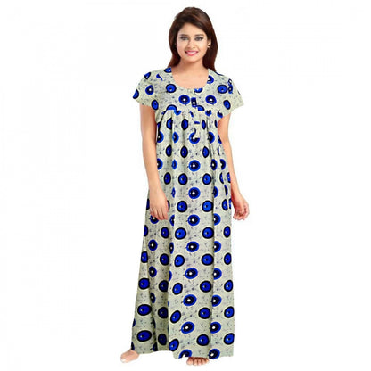 Generic Women's Cotton Printed Maxi Nighty (Off White)