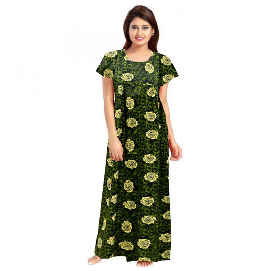 Generic Women's Cotton Printed Maxi Nighty (Green)