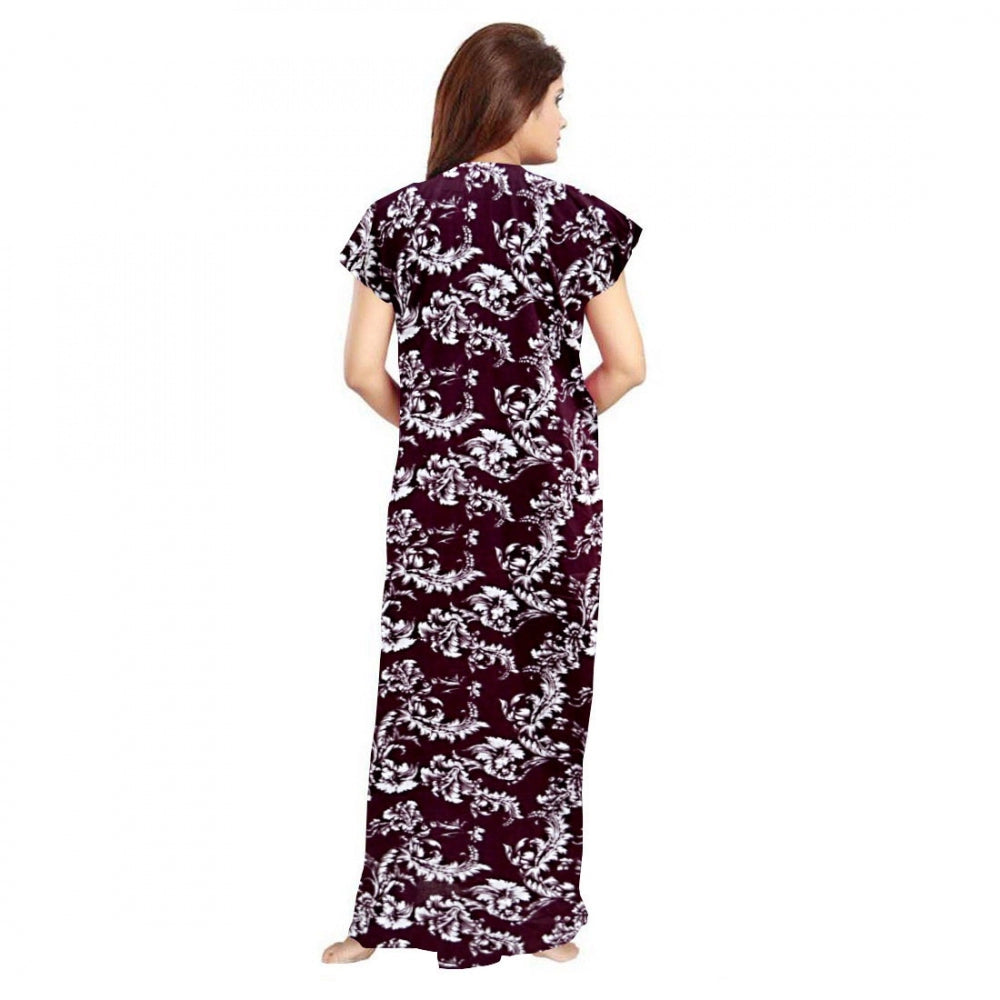 Generic Women's Cotton Printed Maxi Nighty (Wine)